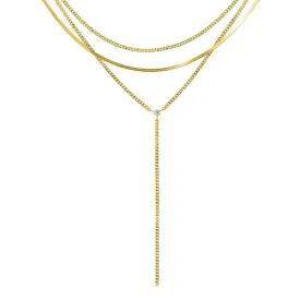 14k Gold Plated Adjustable Curb Chain and Herringbone Lariat Y-Necklace Set