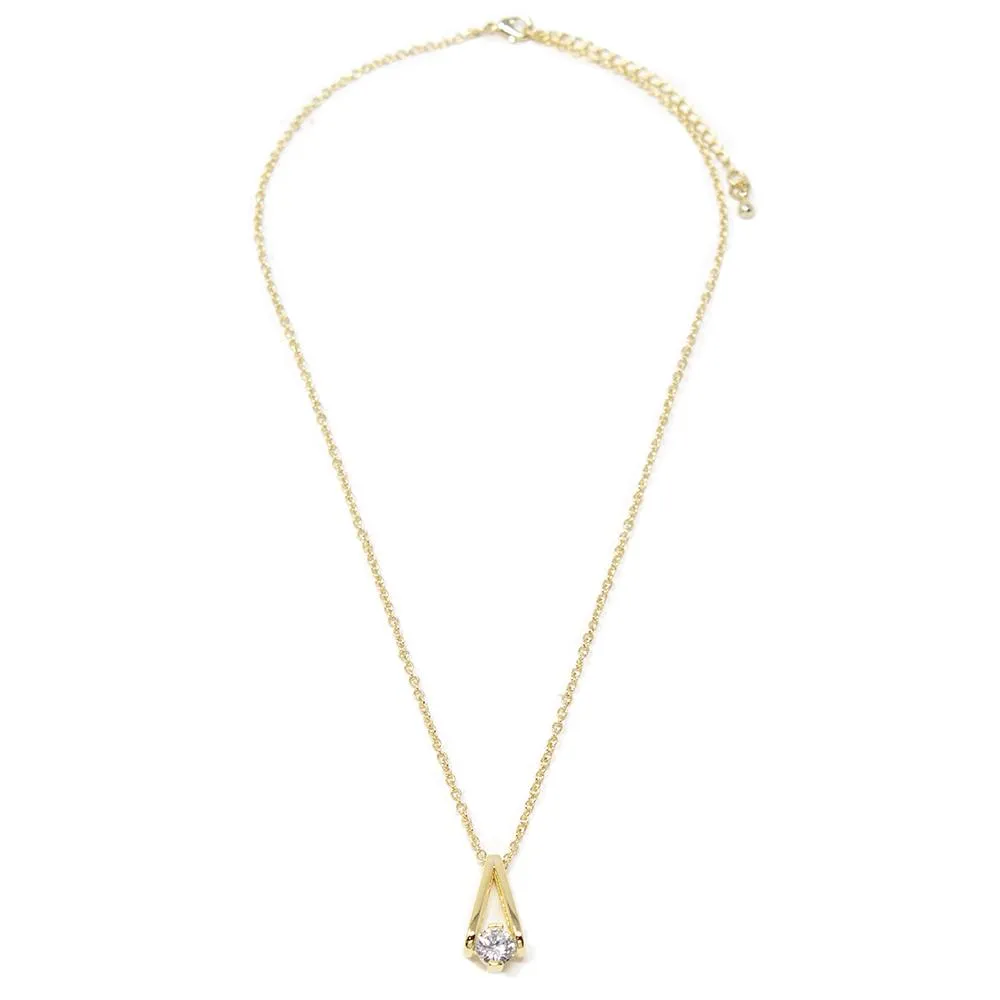 16 Inch Gold Plated Necklace with Single CZ Pendant