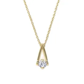 16 Inch Gold Plated Necklace with Single CZ Pendant