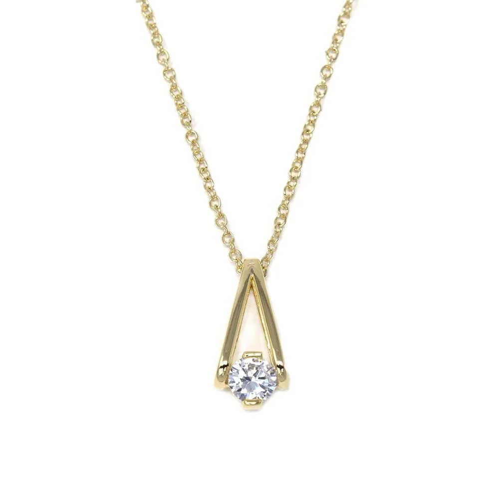 16 Inch Gold Plated Necklace with Single CZ Pendant