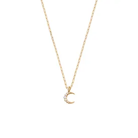 18 Karat Yellow Gold Diamond Crescent Moon Pendant