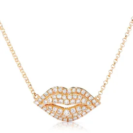 18k Rose Gold Diamond Lips Necklace 0.43ct