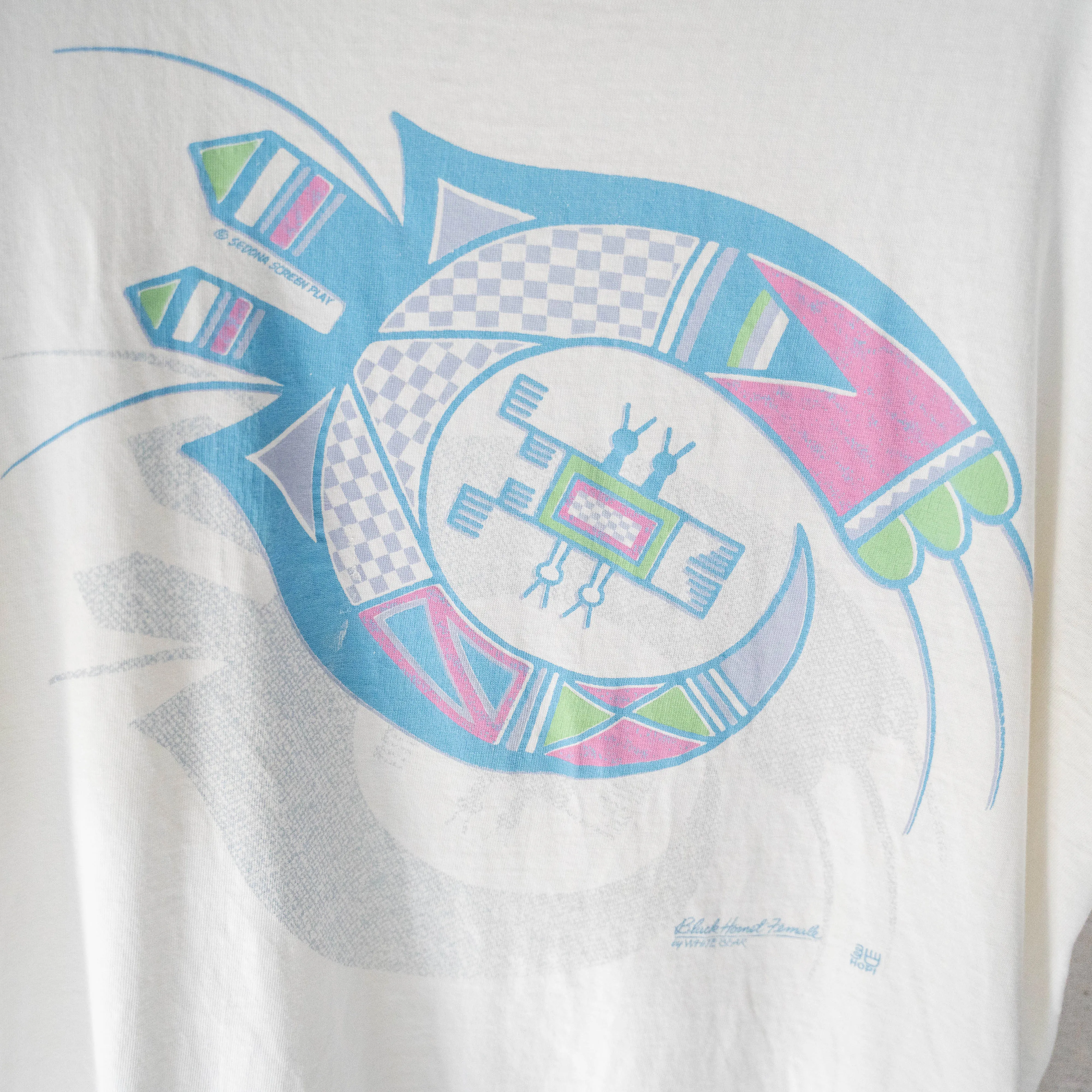 1980s white color graffic print T-shirt 'made in USA' -single stitch-