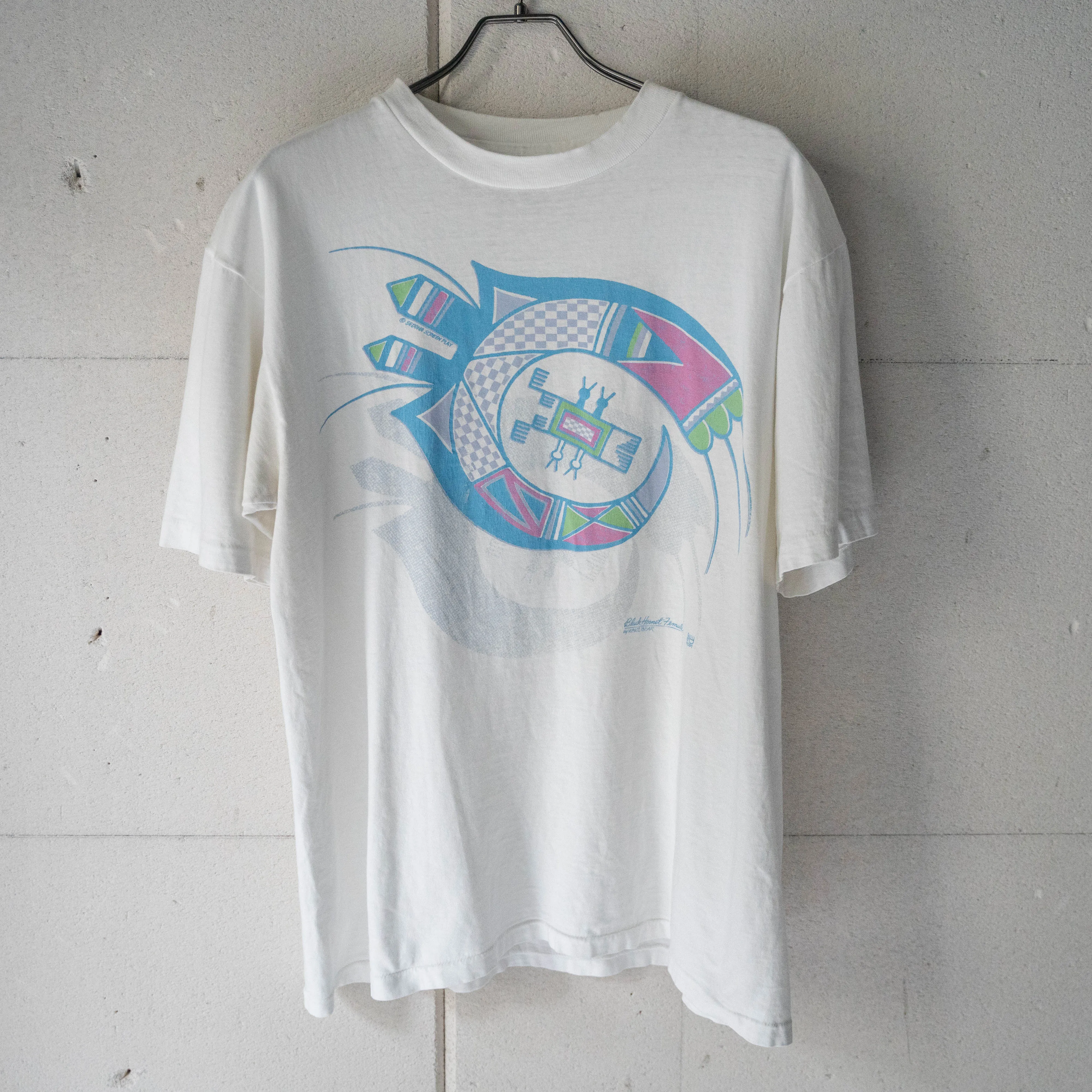 1980s white color graffic print T-shirt 'made in USA' -single stitch-