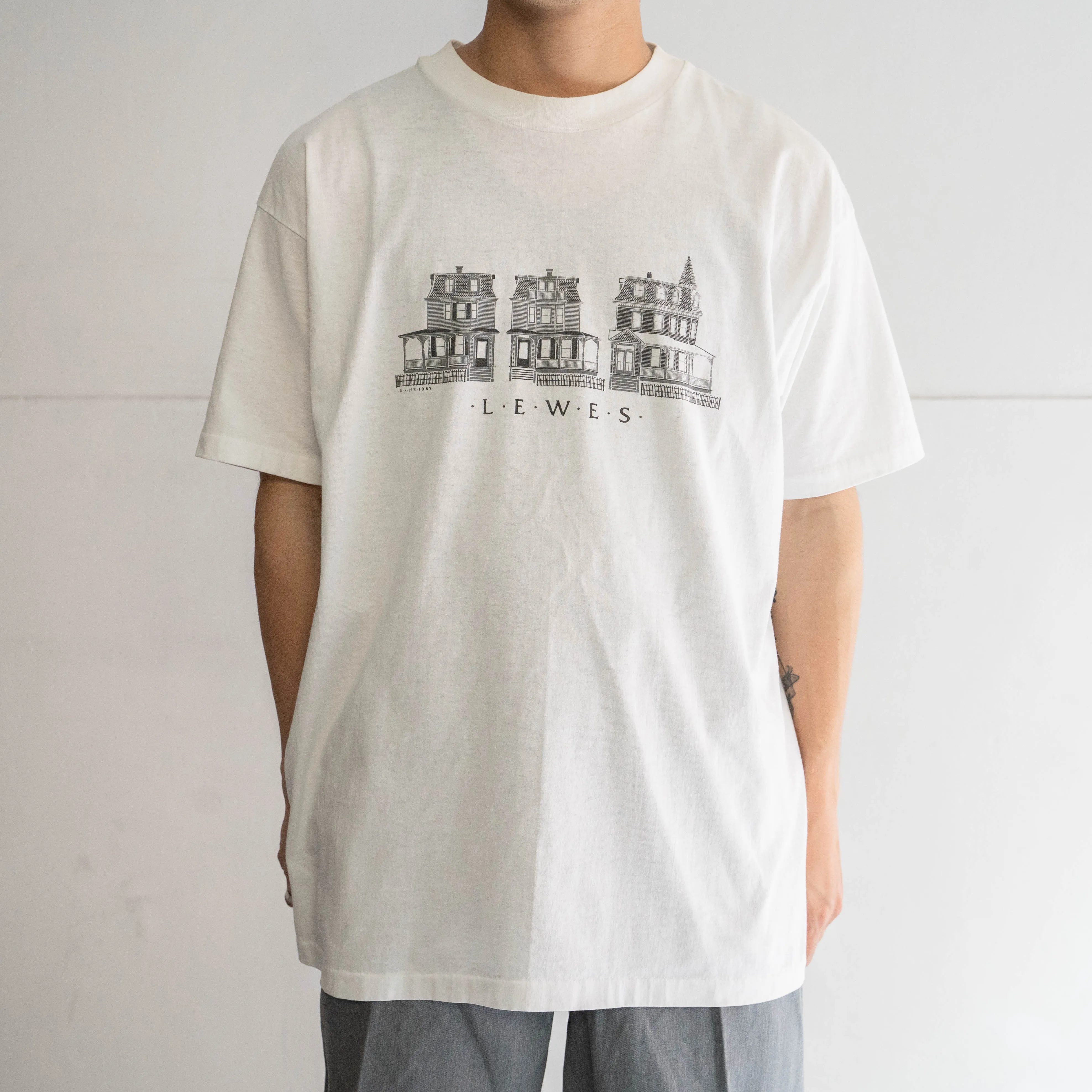 1980s white color print T-shirt 'made in USA' -single stitch-