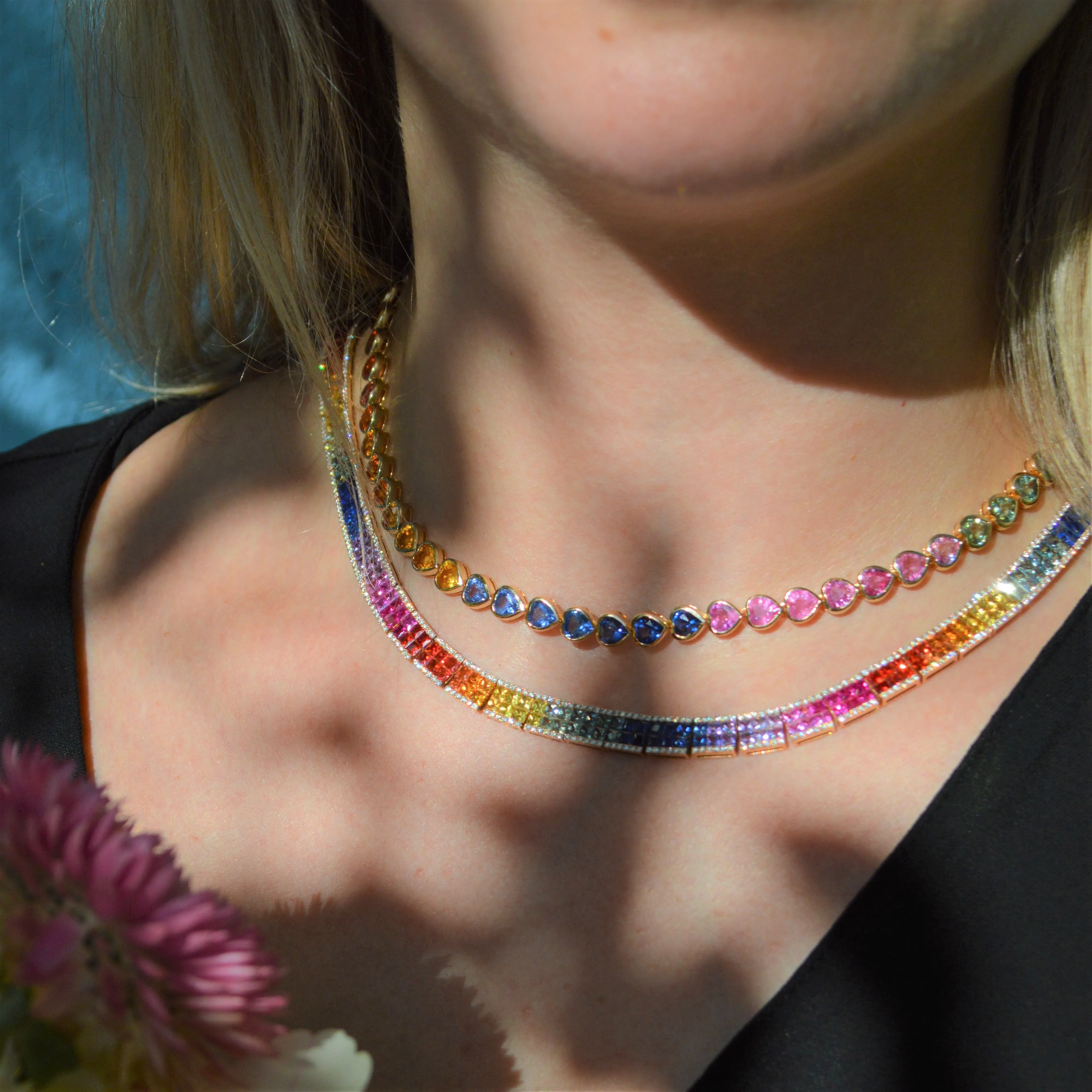 24.00ct Multi Gemstone 14K Gold Heart Shaped Necklace