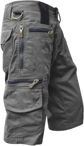 3/4 Outdoor Hiking Long Shorts for Men Zipper Pocket Casual Cargo Capris Pants Below Knee Casual Tactical Work Shorts