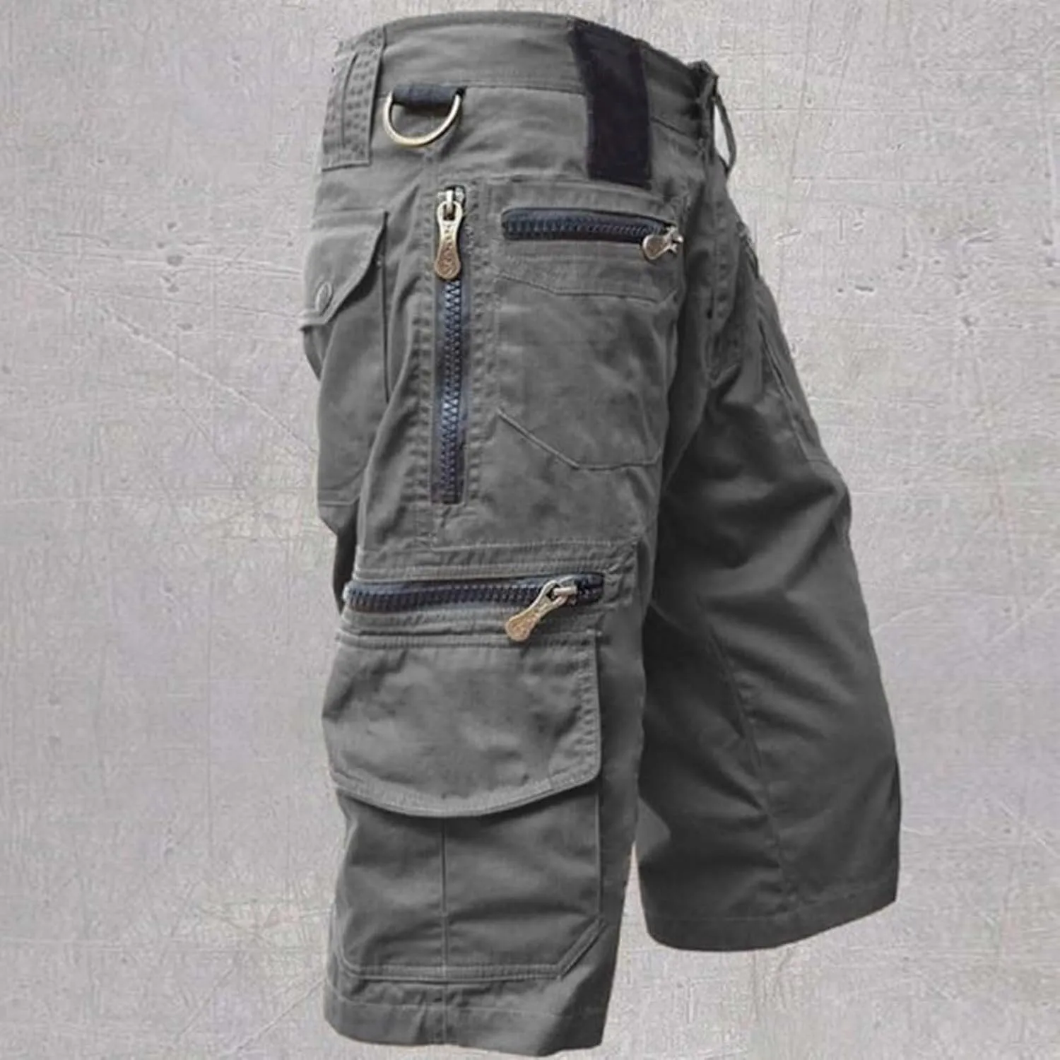 3/4 Outdoor Hiking Long Shorts for Men Zipper Pocket Casual Cargo Capris Pants Below Knee Casual Tactical Work Shorts