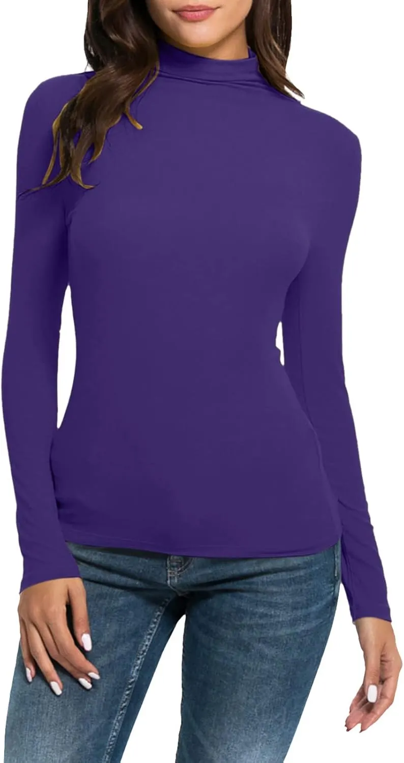 Active Layer Shirts Womens Mock Turtleneck Long-Sleeve Shirts Fitted Basic Stretchy Pullover Light Casual Tight Tops