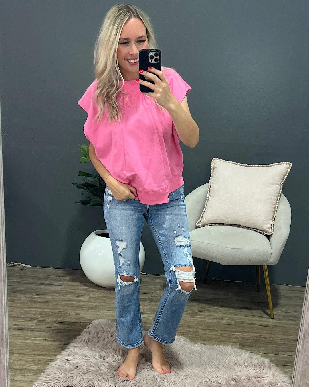 Adelle Short Sleeve Sweatshirt - Pink