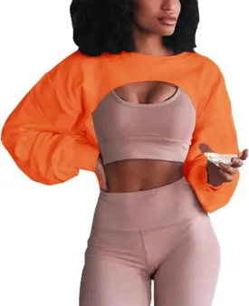Artfish Women's Crewneck Long Sleeve Crop Tops Workout Gym Casual Cut-out Loose Cropped Sweatshirts