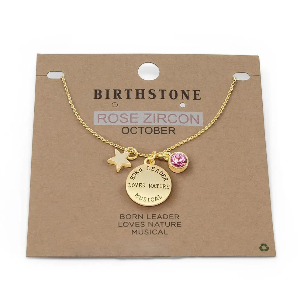 Birthstone Necklace October Gold Plated