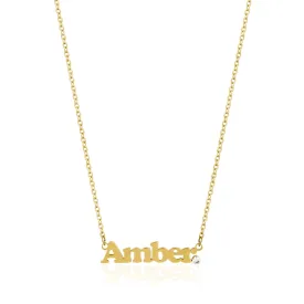 Block name diamond stone necklace