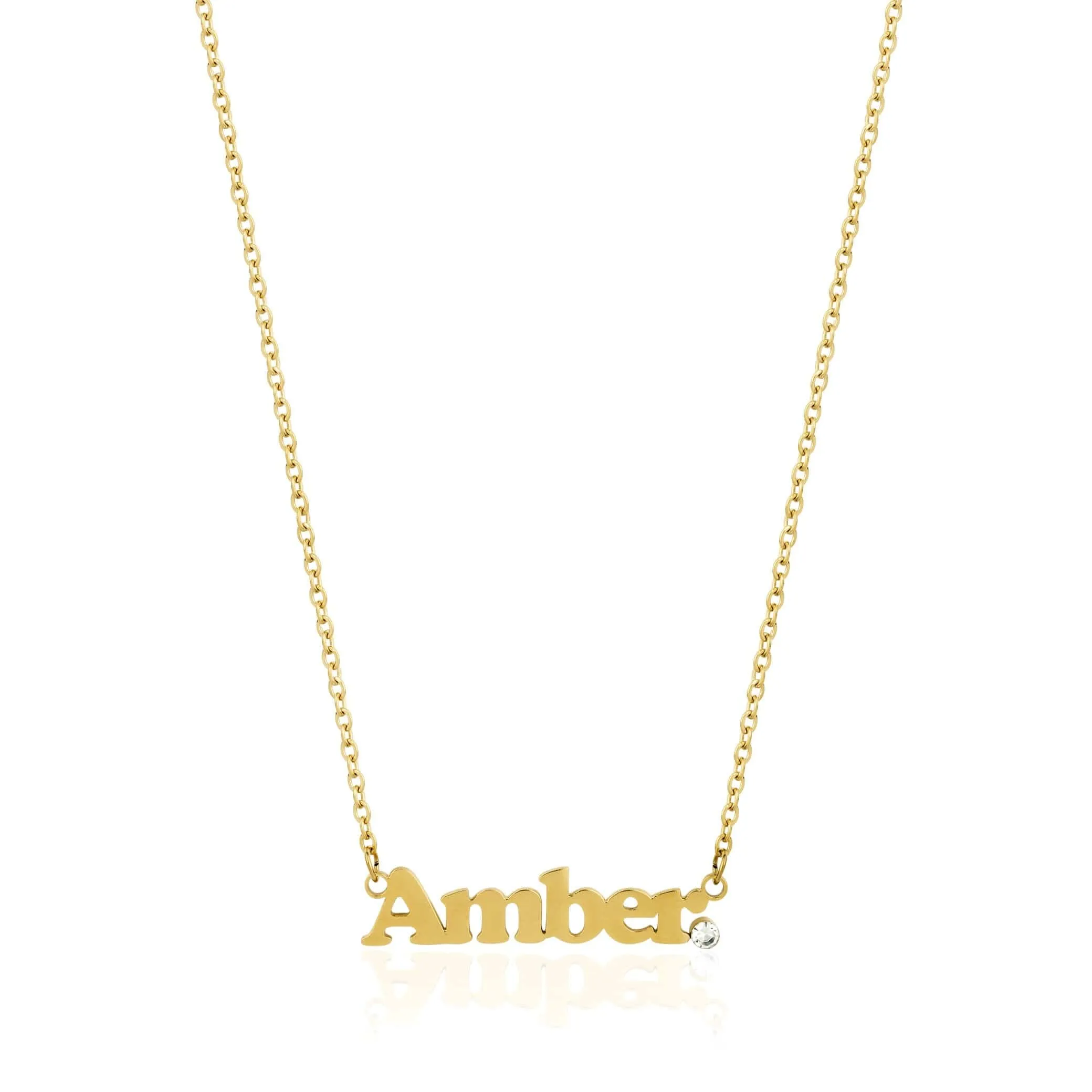 Block name diamond stone necklace