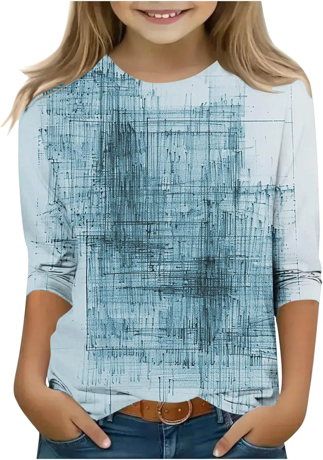 Boys Girls Cute Graffiti Loose 3/4 Sleeve T-Shirts Crewneck Casual Summer Graphic Printed Tee Tops for Kids 3-12 Years