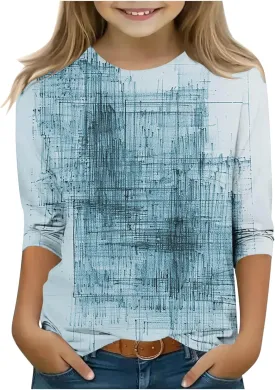 Boys Girls Cute Graffiti Loose 3/4 Sleeve T-Shirts Crewneck Casual Summer Graphic Printed Tee Tops for Kids 3-12 Years