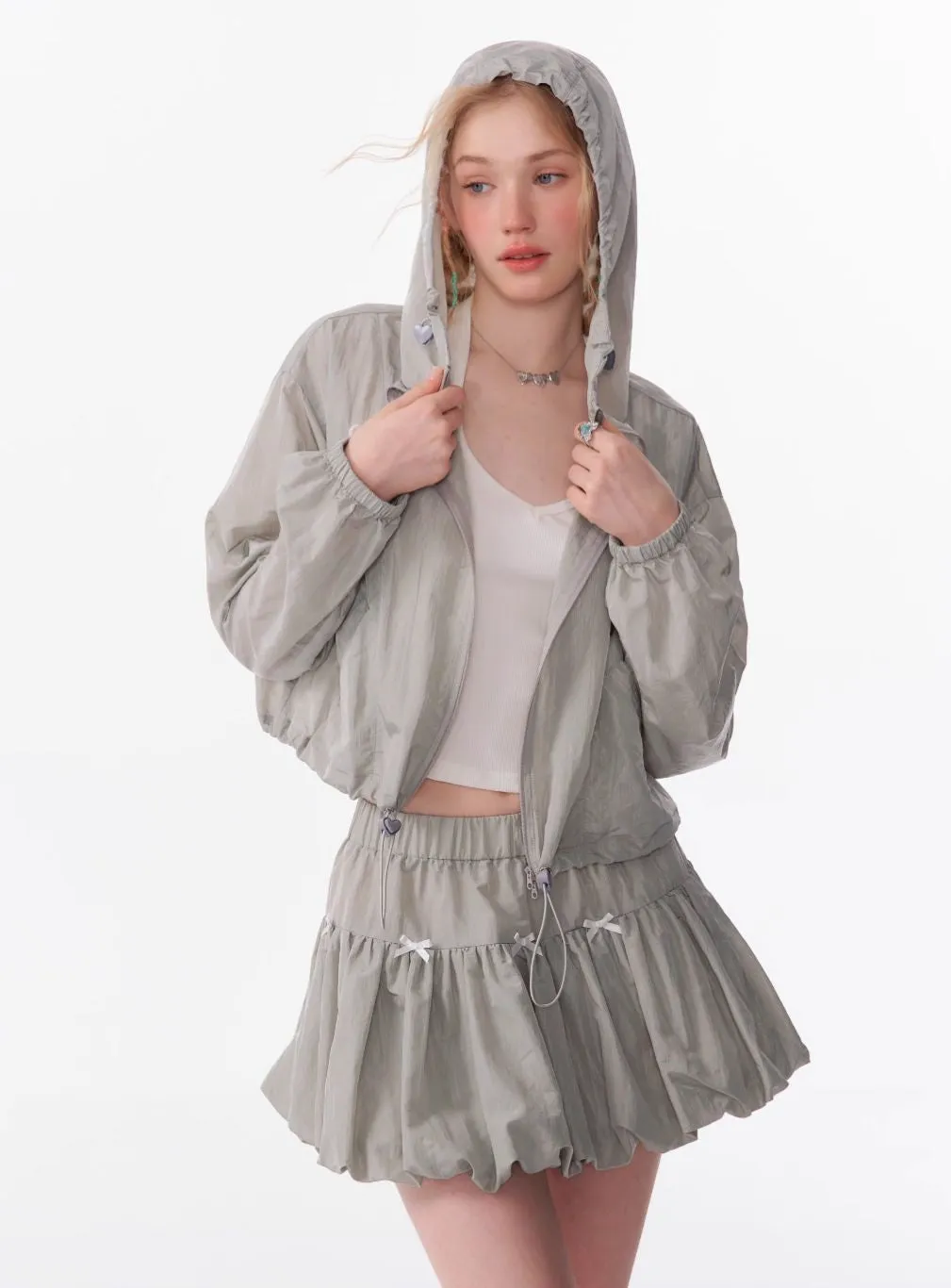 Butterfly Embroidery Long-sleeved Thin Hooded Short Jacket/Skirt/Pants ZIZ0084