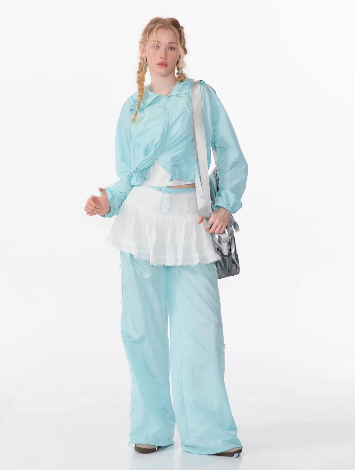 Butterfly Embroidery Long-sleeved Thin Hooded Short Jacket/Skirt/Pants ZIZ0084