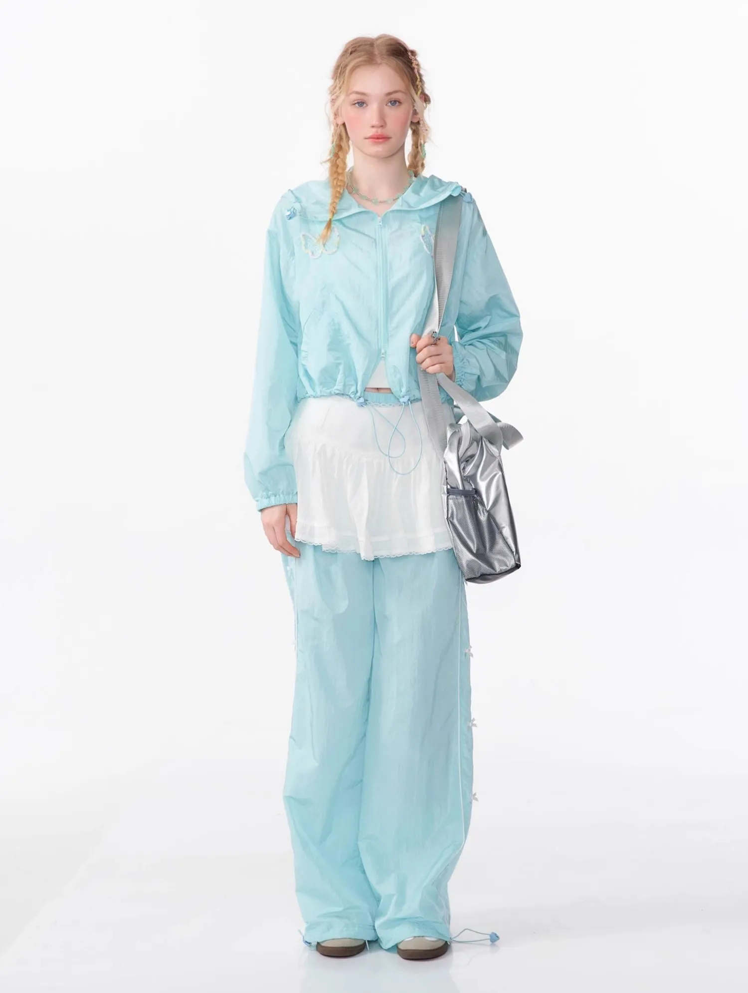 Butterfly Embroidery Long-sleeved Thin Hooded Short Jacket/Skirt/Pants ZIZ0084