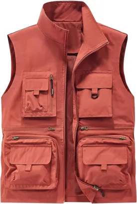 Cambkatl Men's Lightweight Utility Fishing Vest Outdoor Work Safari Travel Photo Casual Sleeveless Cargo Jacket Multi Pockets