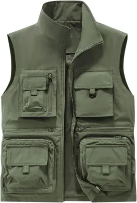 Cambkatl Men's Lightweight Utility Fishing Vest Outdoor Work Safari Travel Photo Casual Sleeveless Cargo Jacket Multi Pockets