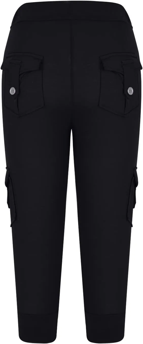 Capri Pants for Women Cropped Yoga Workout Leggings Casual Stretchy Drawstring Jogger Capris with Cargo Pockets