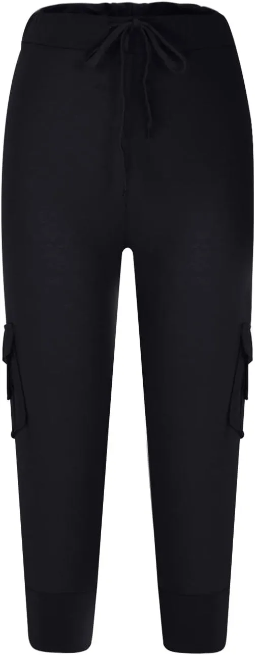 Capri Pants for Women Cropped Yoga Workout Leggings Casual Stretchy Drawstring Jogger Capris with Cargo Pockets