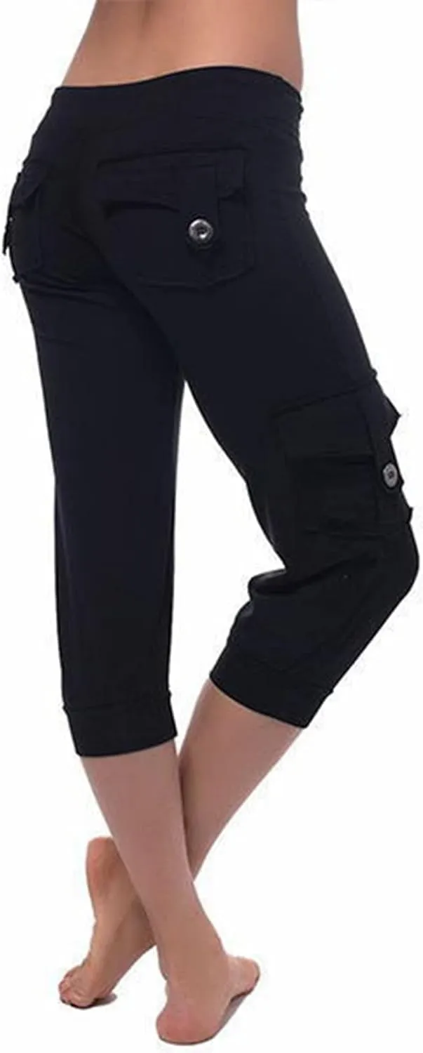 Capri Pants for Women Cropped Yoga Workout Leggings Casual Stretchy Drawstring Jogger Capris with Cargo Pockets