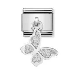 Classic CHARMS steel, 925 silver & enamel Glitter butterfly