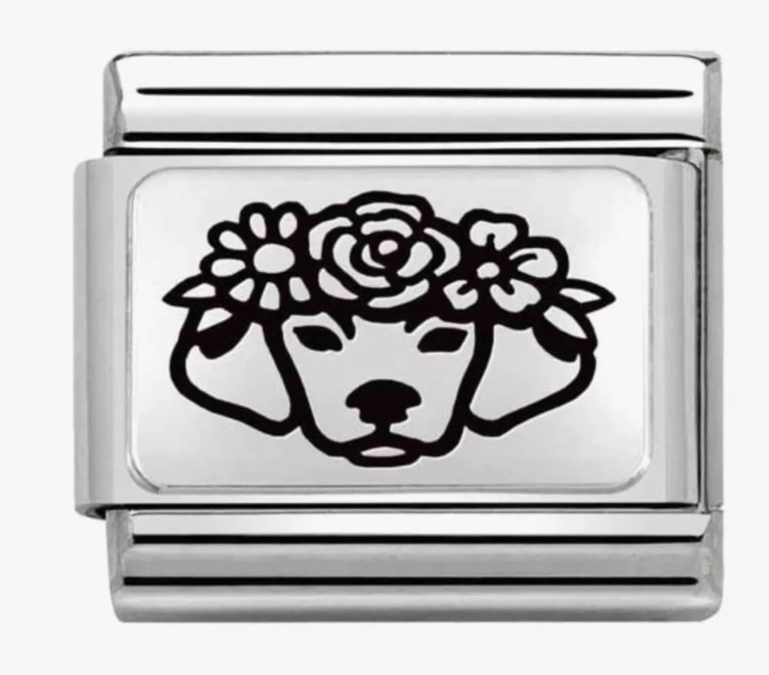 Classic Silver Dog Flowers Charm