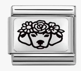 Classic Silver Dog Flowers Charm