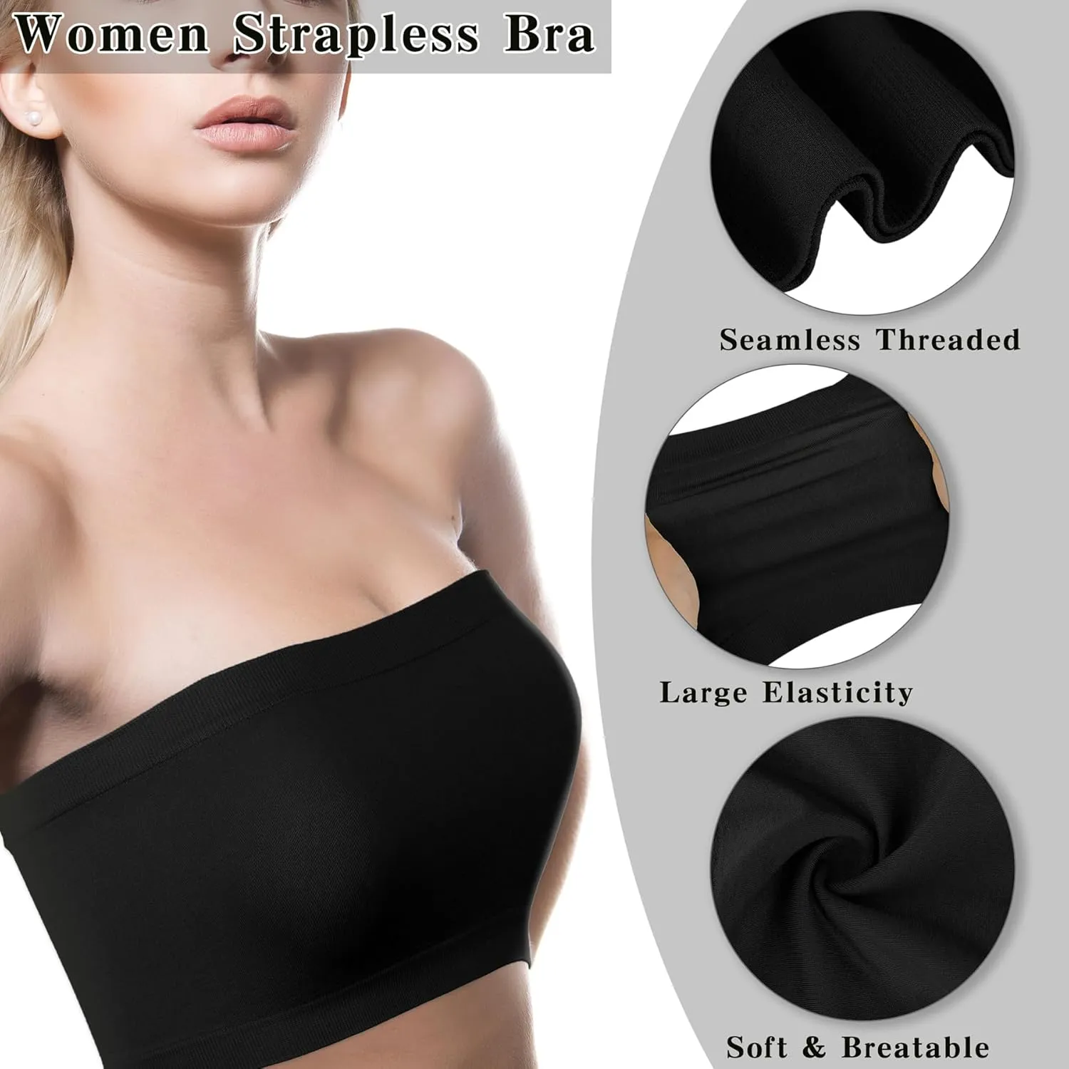 Cooraby 4 Pack Women Tube Tops Summer Non-Padded Seamless Bra, 4 Colors