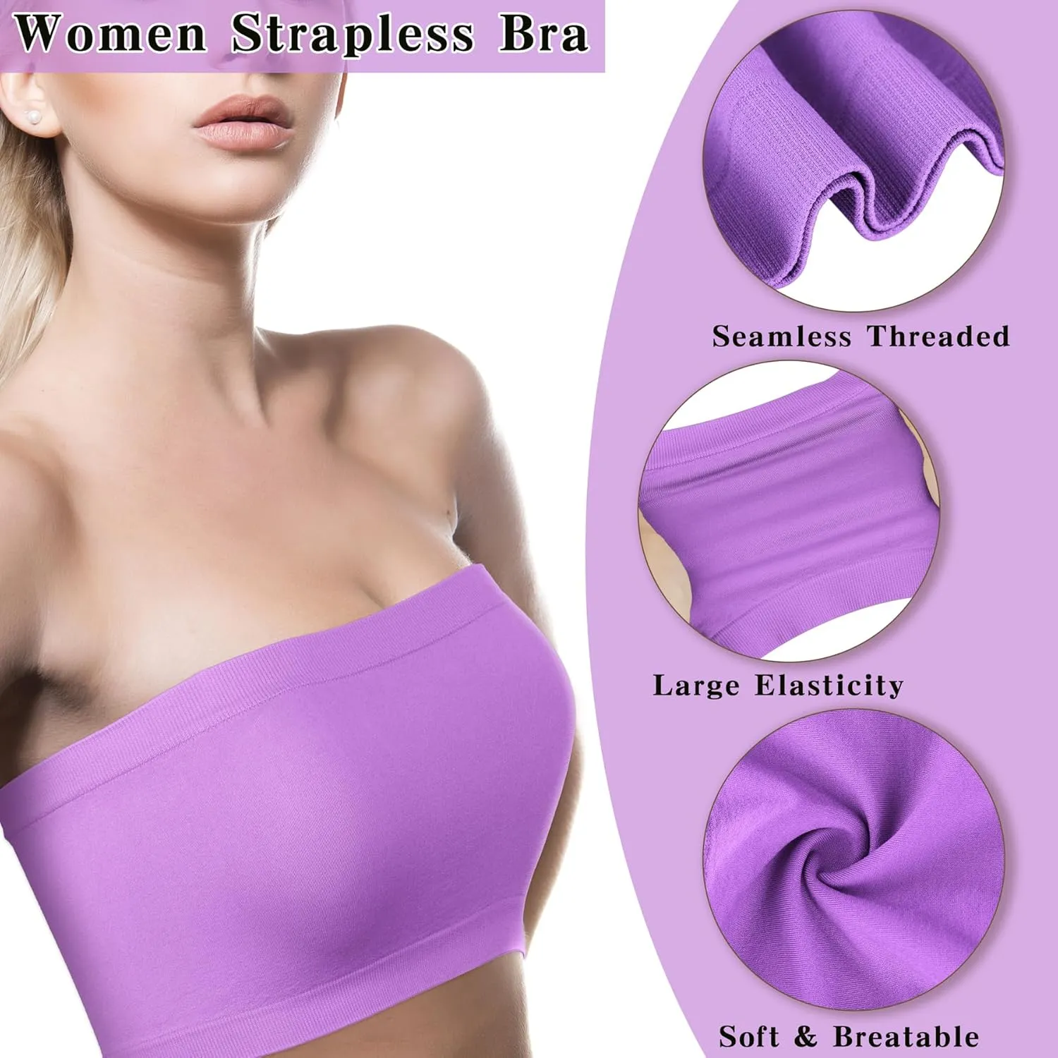 Cooraby 4 Pack Women Tube Tops Summer Non-Padded Seamless Bra, 4 Colors
