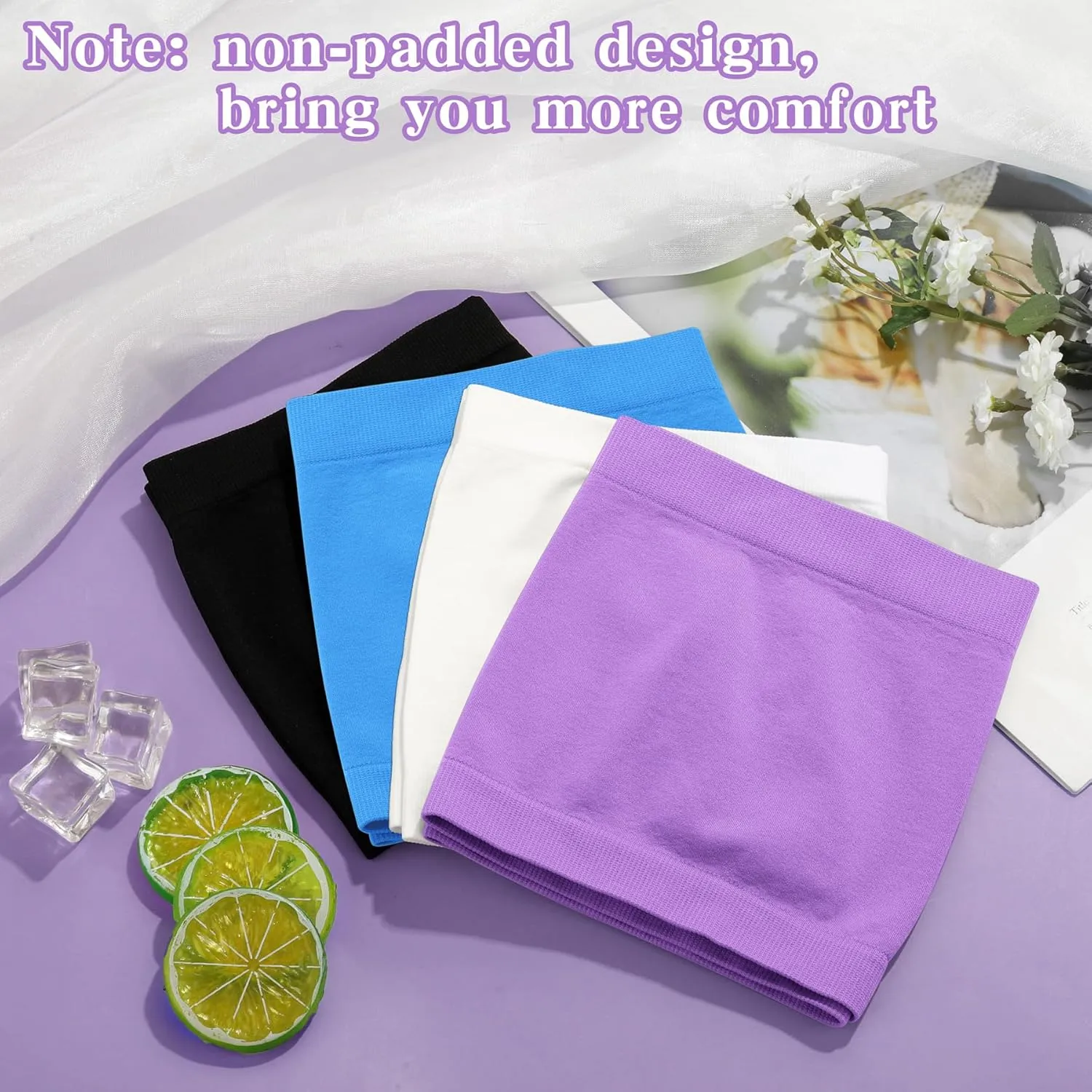 Cooraby 4 Pack Women Tube Tops Summer Non-Padded Seamless Bra, 4 Colors