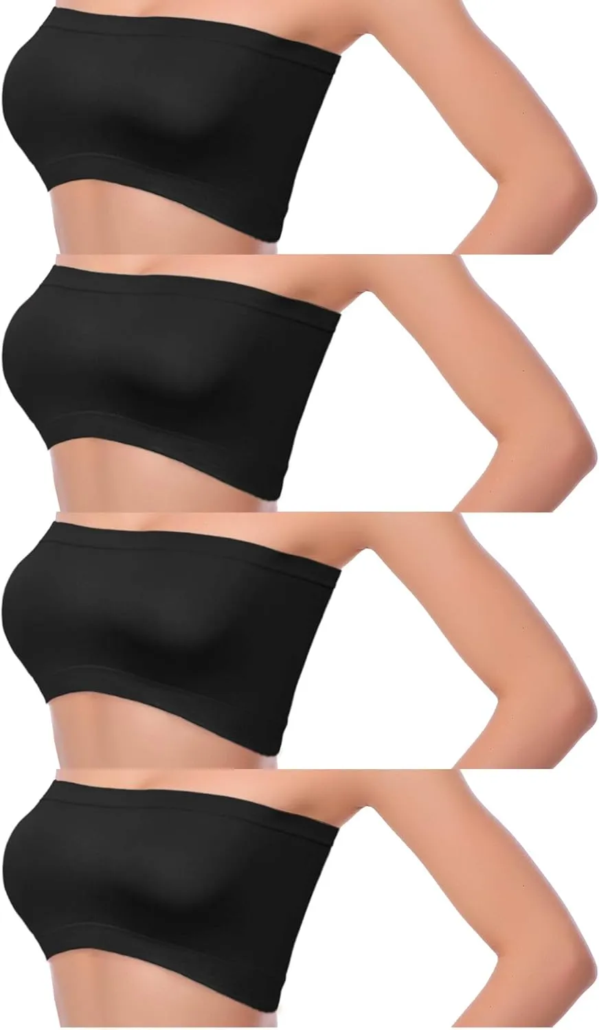 Cooraby 4 Pack Women Tube Tops Summer Non-Padded Seamless Bra, 4 Colors