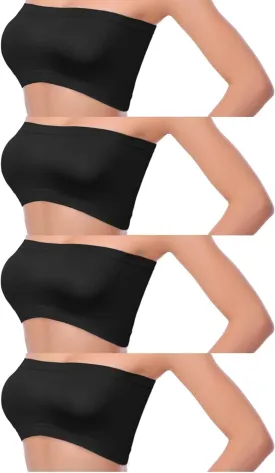 Cooraby 4 Pack Women Tube Tops Summer Non-Padded Seamless Bra, 4 Colors