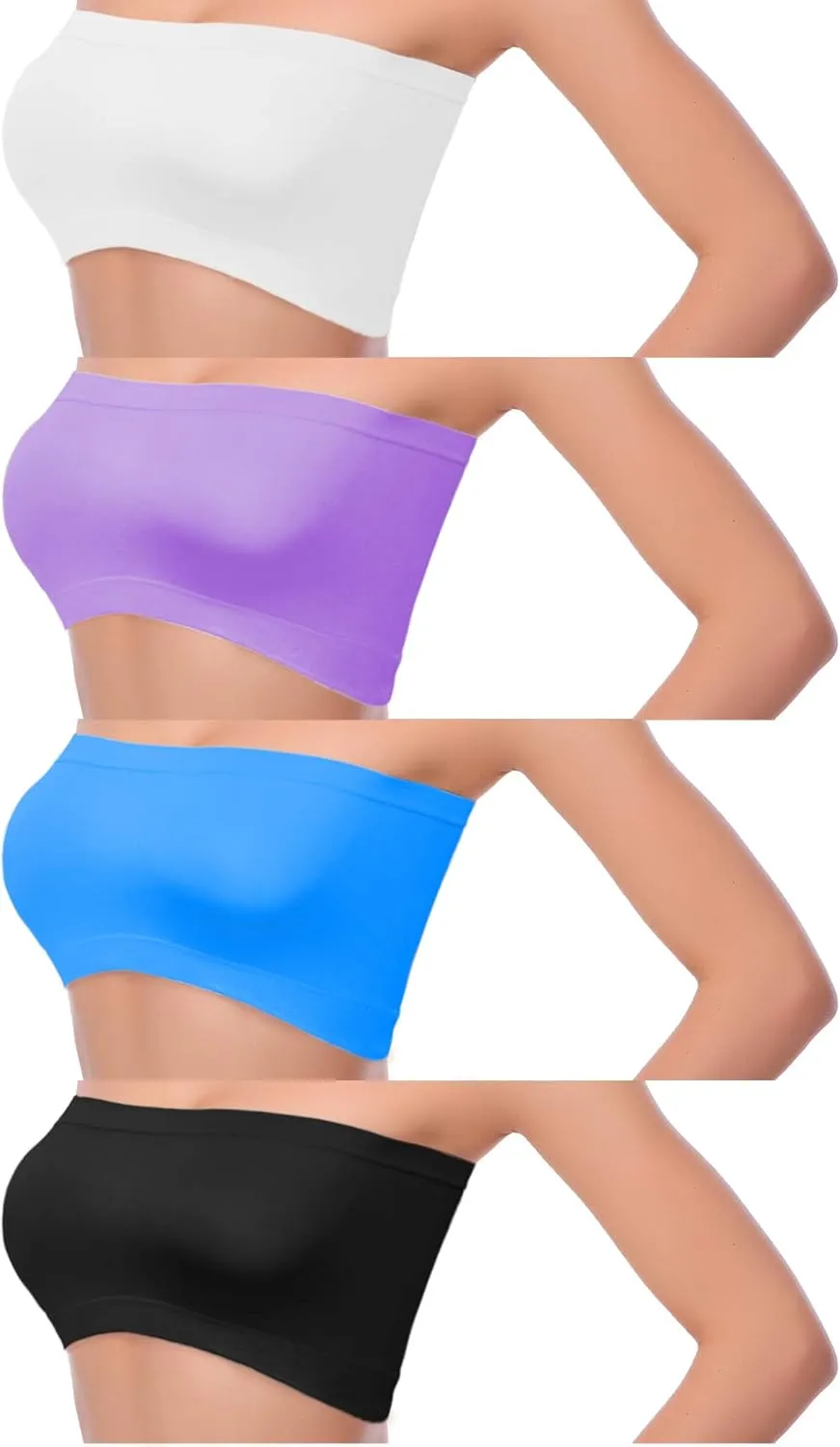 Cooraby 4 Pack Women Tube Tops Summer Non-Padded Seamless Bra, 4 Colors