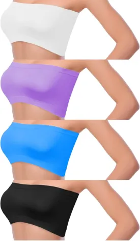 Cooraby 4 Pack Women Tube Tops Summer Non-Padded Seamless Bra, 4 Colors