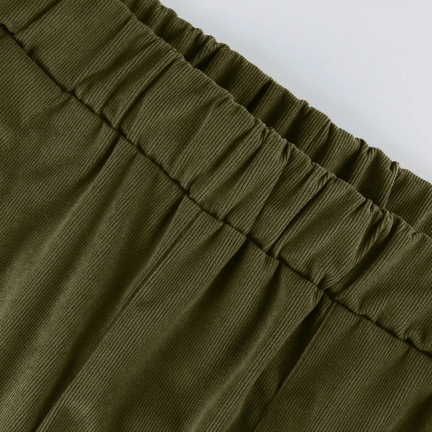 Corduroy Pants Women Elastic Waist Straight Leg Comfy Work Pants Business Casual Loose Trousers Pants with Pockets