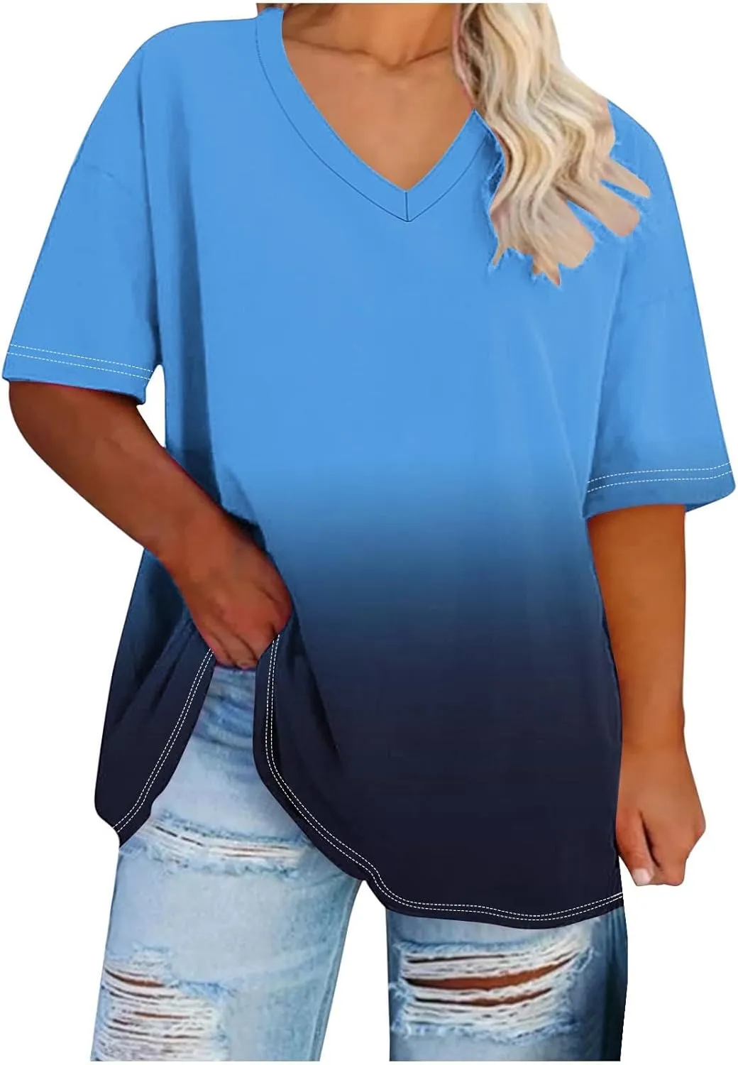 Custom T Shirts for Women, Womens Plus Size Tops Oversized V Neck Short Sleeve Summer Base Shirt Family T-Shirt