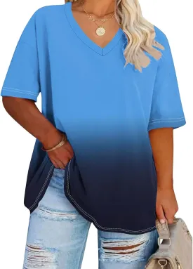 Custom T Shirts for Women, Womens Plus Size Tops Oversized V Neck Short Sleeve Summer Base Shirt Family T-Shirt