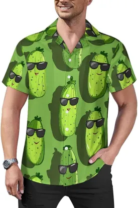 Cute Pickle Printed Men's Hawaiian Shirt Cuban Collar Shirt Short Sleeve Button Down Tops Beach T Shirts