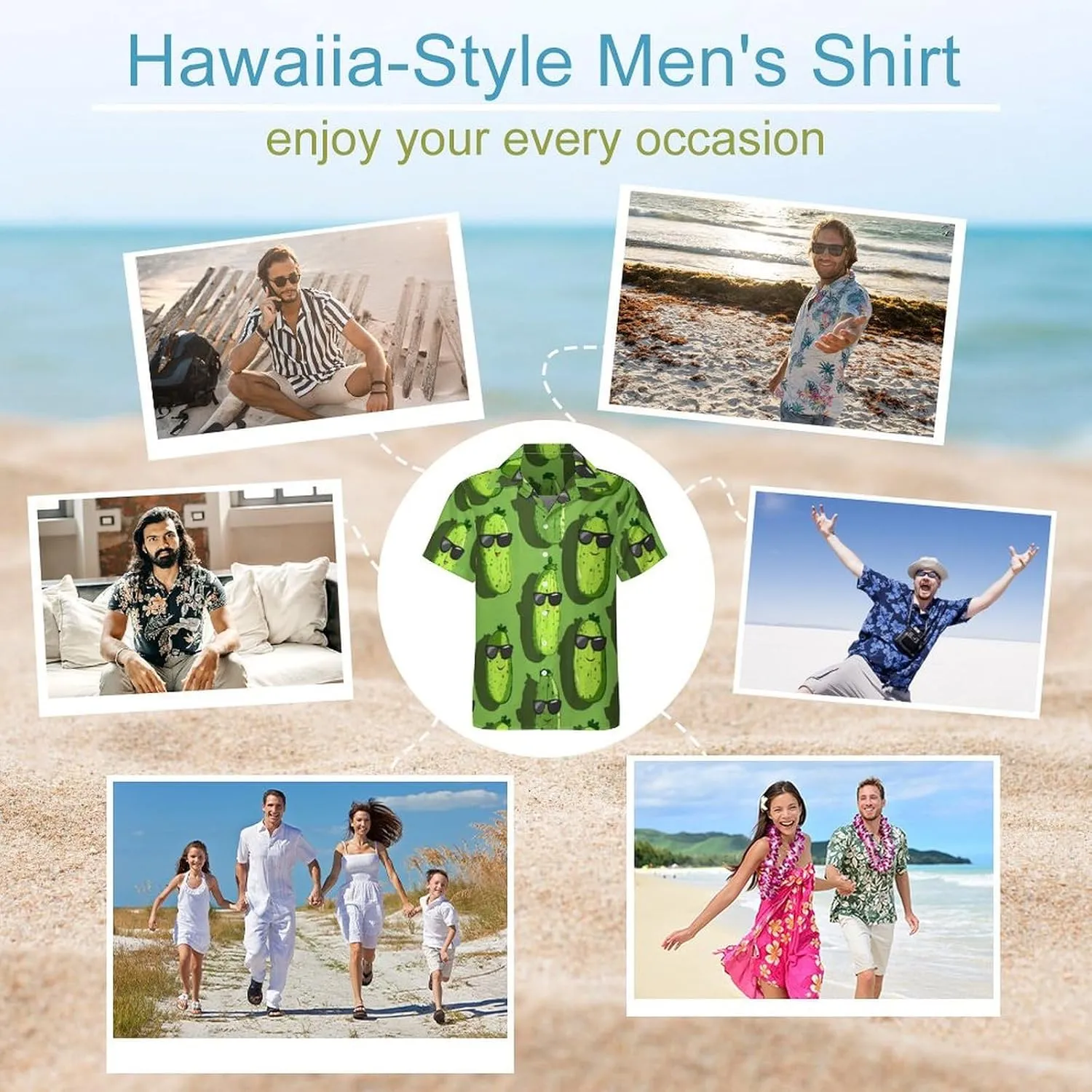 Cute Pickle Printed Men's Hawaiian Shirt Cuban Collar Shirt Short Sleeve Button Down Tops Beach T Shirts