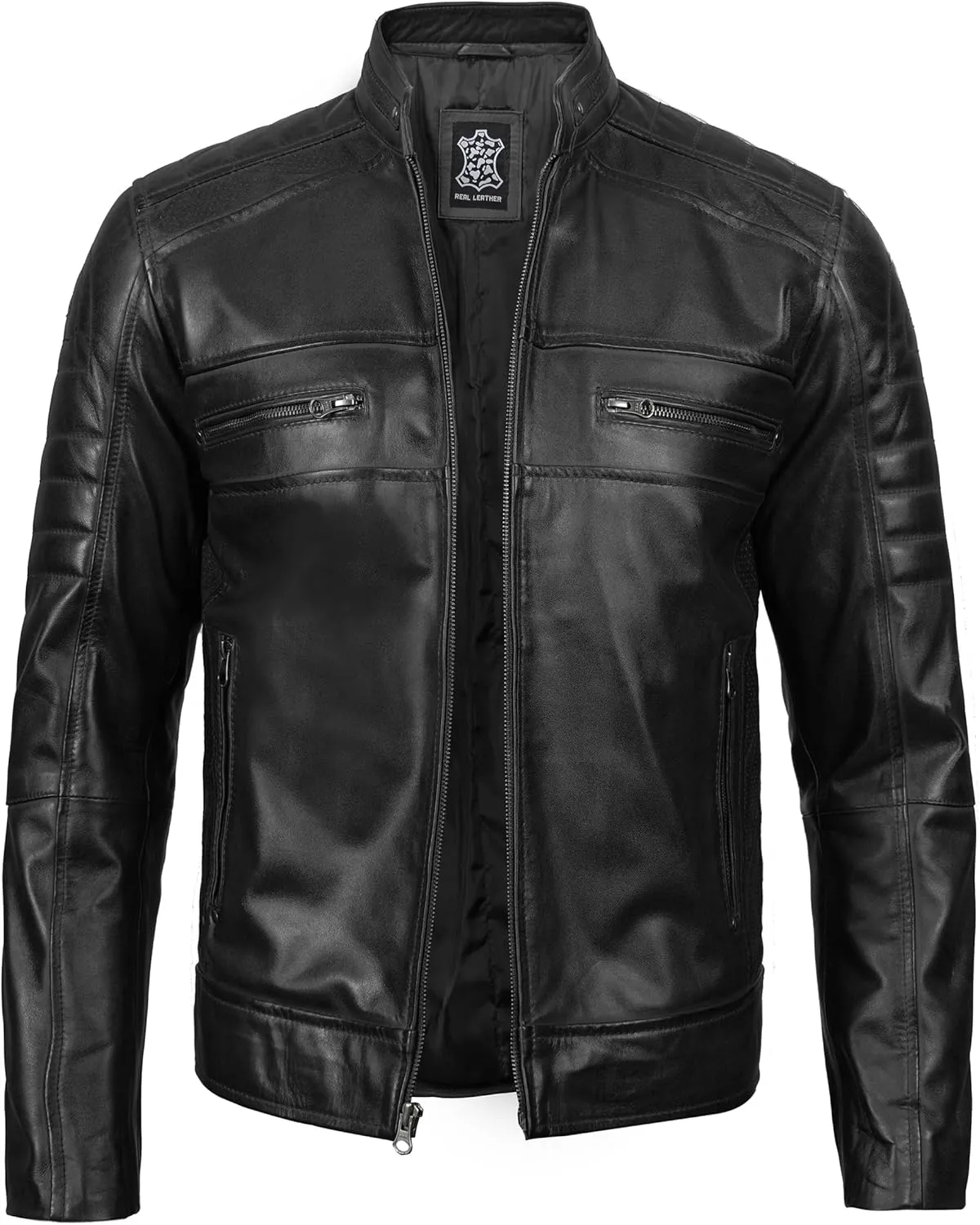 Decrum Leather Jacket Men - Cafe Racer Style Fashion Real Lambskin Leather Jacket For Men