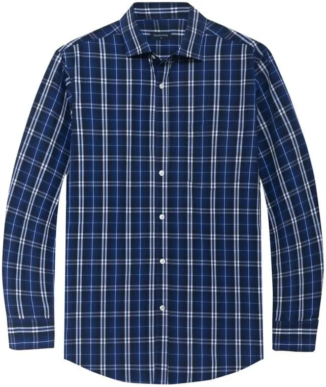 Double Pump Mens Button Down Long Sleeve Shirts Regular Fit Dress Shirts Business Casual Plaid Shirts