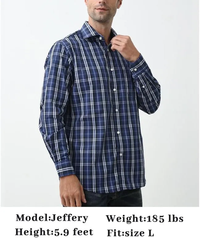 Double Pump Mens Button Down Long Sleeve Shirts Regular Fit Dress Shirts Business Casual Plaid Shirts
