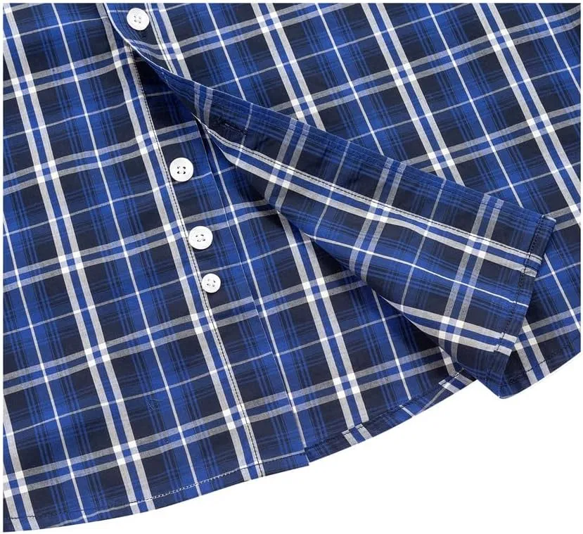 Double Pump Mens Button Down Long Sleeve Shirts Regular Fit Dress Shirts Business Casual Plaid Shirts