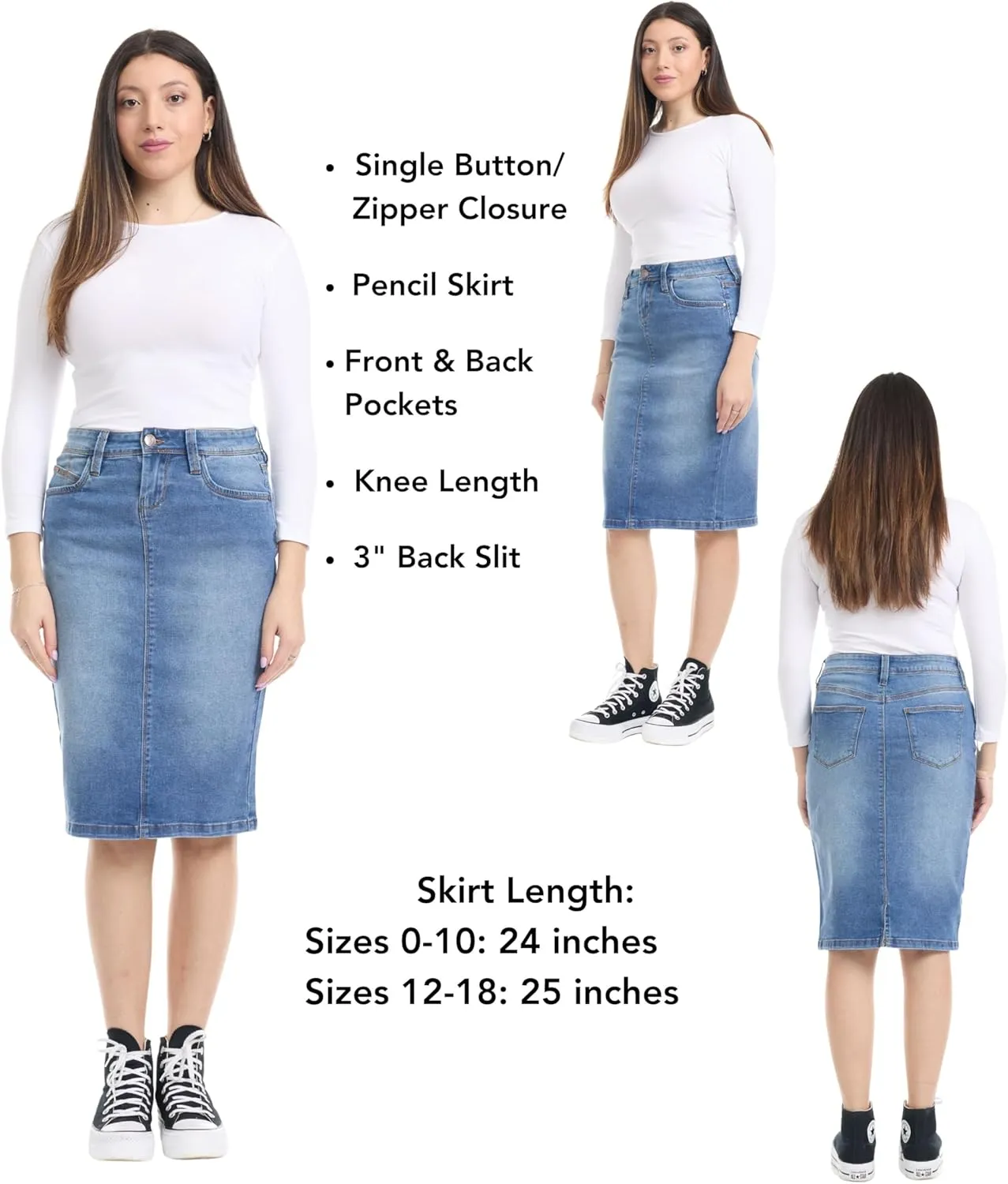 ESTEEZ Repreve Denim Knee-Length Jean Skirt for Women with Pockets - Melrose