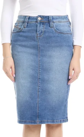ESTEEZ Repreve Denim Knee-Length Jean Skirt for Women with Pockets - Melrose