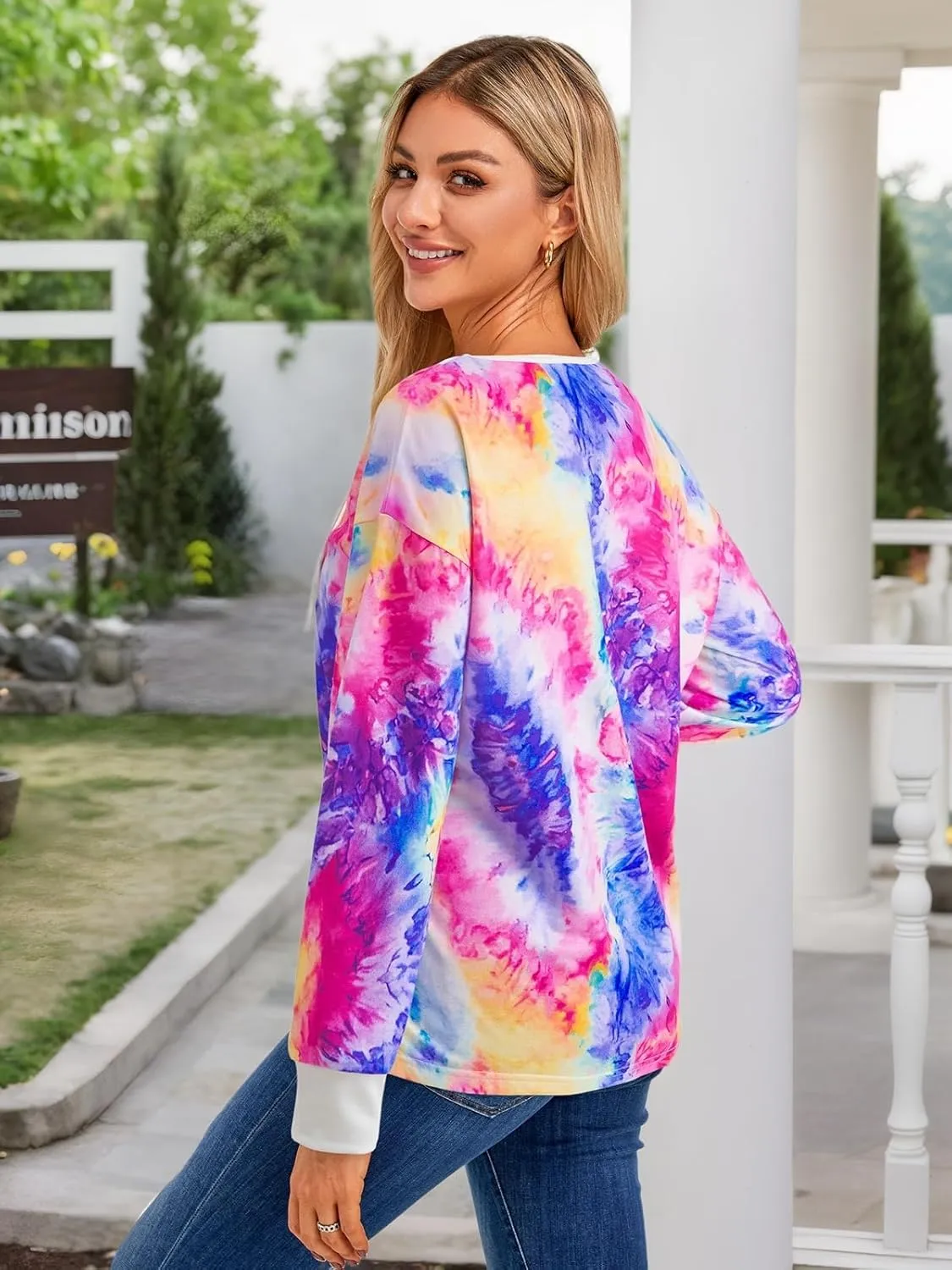 FAIRY SEASON Women's Long Sleeve Shirts V Neck Lace Up Casual Lightweight Loose Fit Tunic Tops 2025